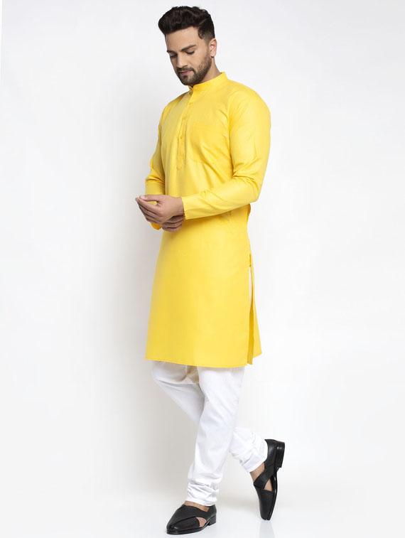 yellow solid long kurta - 19453479 - Standard Image - 3