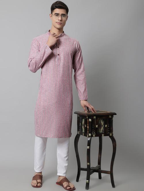 pink striped long kurta - 19453480 - Standard Image - 0