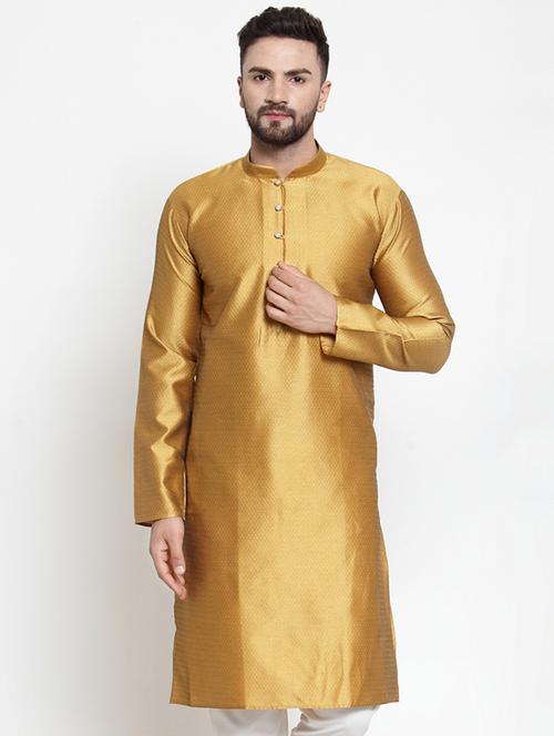 gold mens self design long kurta - 19453486 -  Standard Image - 0