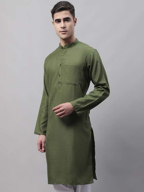 green solid long kurta - 19453488 - Zoom Image - 0