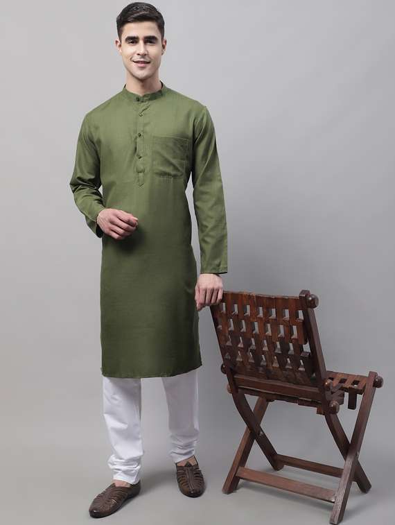 green solid long kurta - 19453488 - Standard Image - 3
