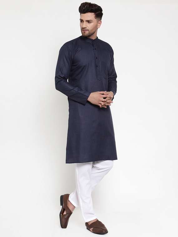 navy blue solid long kurta - 19453491 -  Standard Image - 3