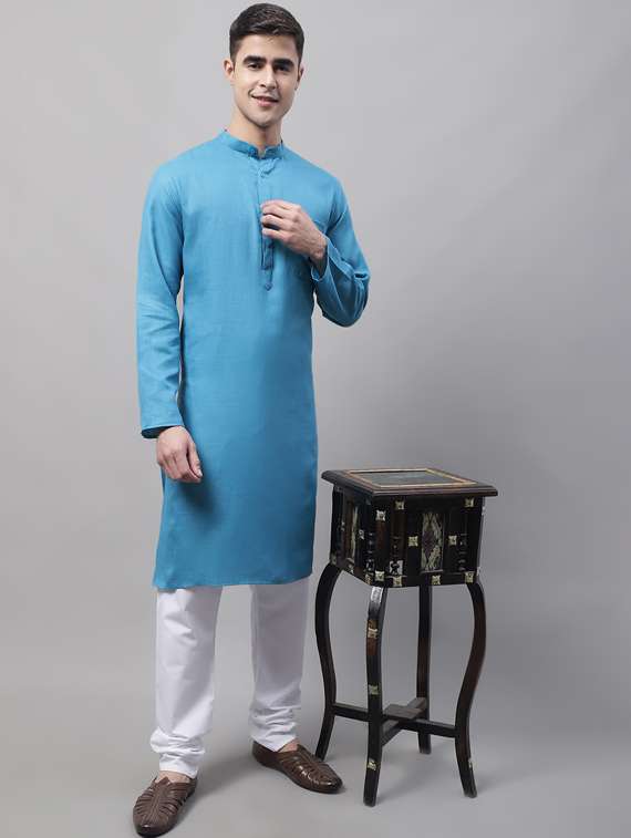 blue solid long kurta - 19453492 - Zoom Image - 0
