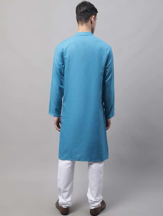 blue solid long kurta - 19453492 - Standard Image - 3