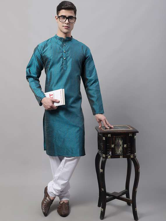 men striped mandarin neck long kurta - 19453493 -  Standard Image - 3
