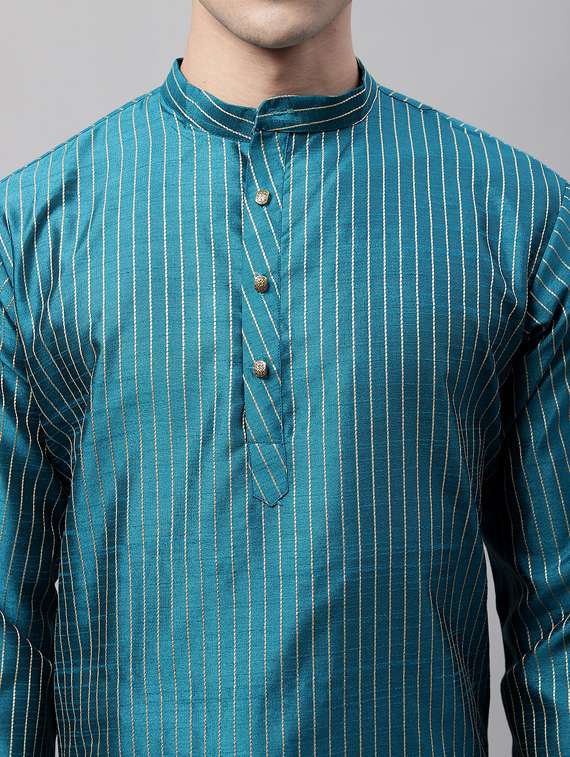 men striped mandarin neck long kurta - 19453493 -  Standard Image - 5