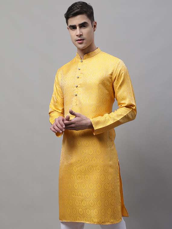 yellow self design long kurta - 19453501 - Zoom Image - 0