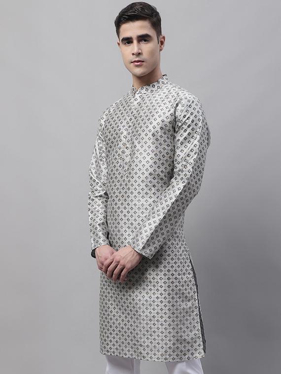 grey printed long kurta - 19453508 -  Zoom Image - 0