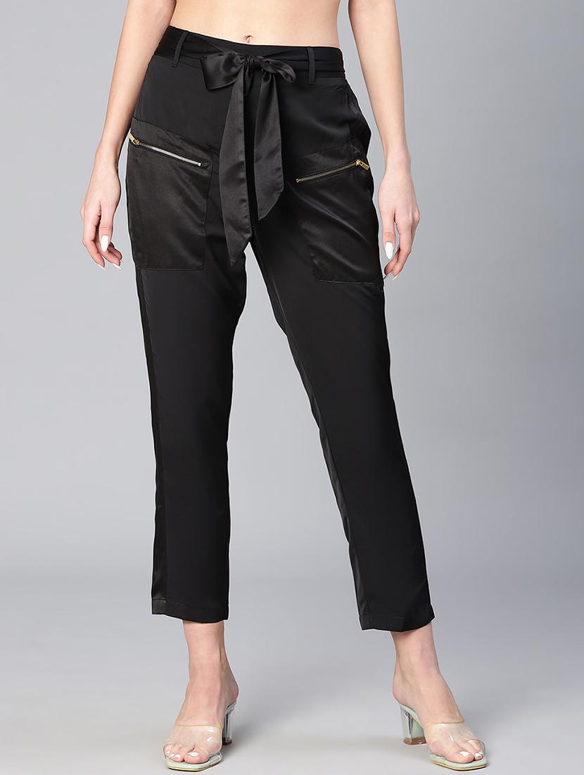 solid black flat front trouser