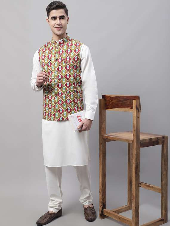 printed sleeveless nehru jacket - 19454007 -  Standard Image - 3