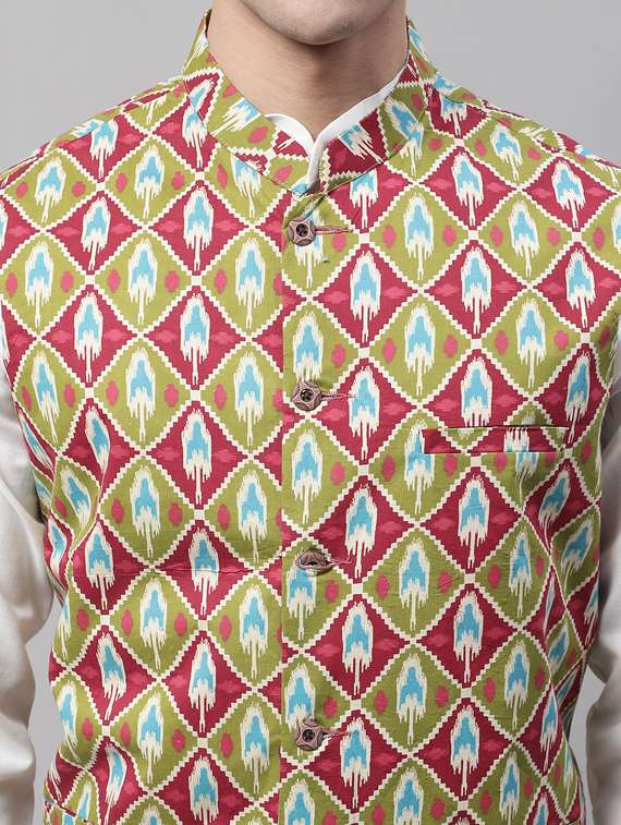 printed sleeveless nehru jacket - 19454007 -  Standard Image - 5