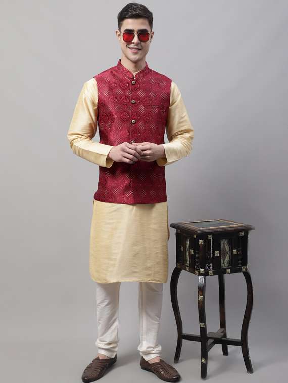 red self design nehru jacket - 19454009 -  Standard Image - 3