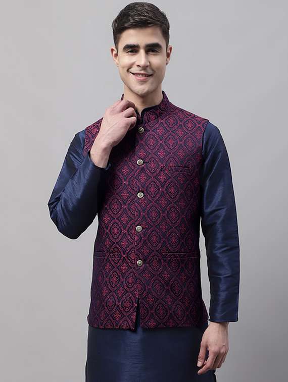purple self design nehru jacket