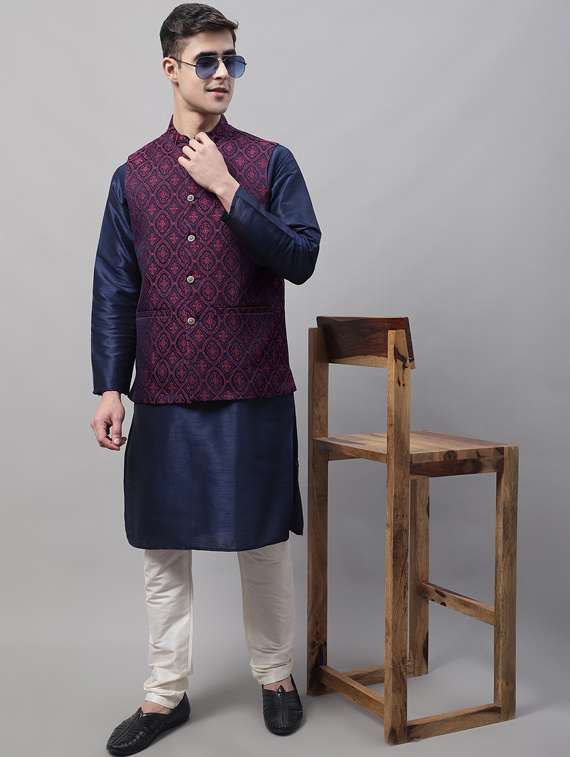 purple self design nehru jacket - 19454013 -  Standard Image - 3
