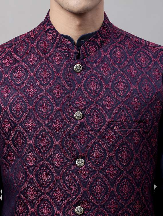 purple self design nehru jacket - 19454013 -  Standard Image - 5