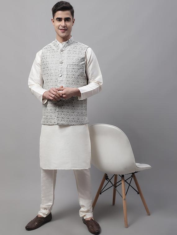 grey self design nehru jacket - 19454016 - Standard Image - 3