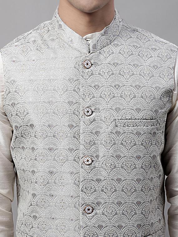 grey self design nehru jacket - 19454016 - Standard Image - 5