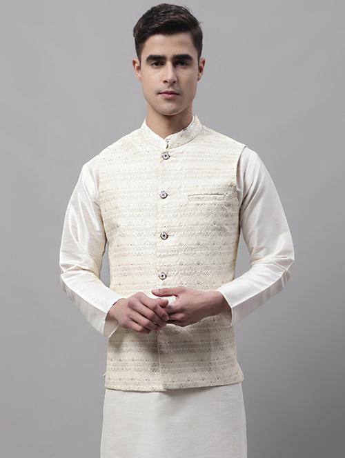 white self design nehru jacket - 19454017 -  Standard Image - 0