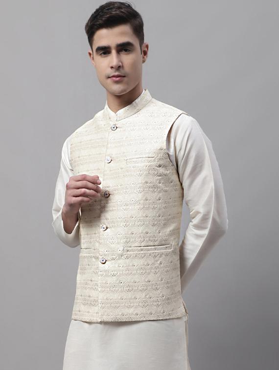 white self design nehru jacket - 19454017 - Standard Image - 3