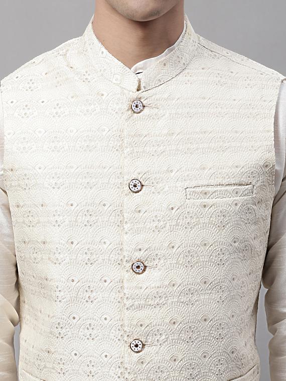 white self design nehru jacket - 19454017 - Standard Image - 5