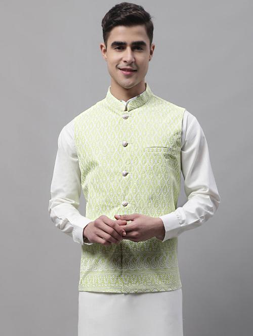 green self design nehru jacket - 19454020 - Standard Image - 0