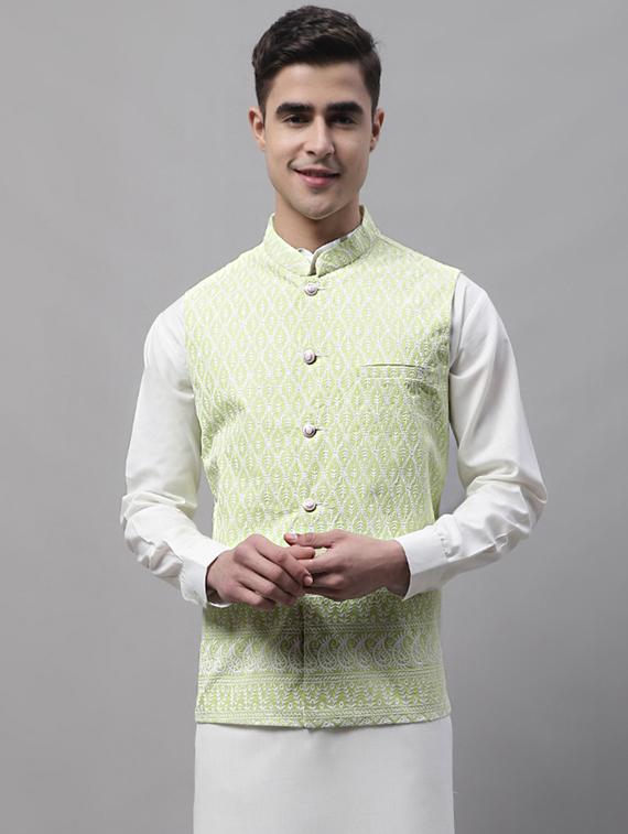 green self design nehru jacket - 19454020 - Zoom Image - 0