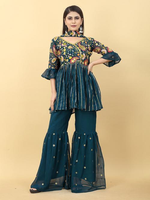 embroidered top bottom set - 19454951 - Standard Image - 0
