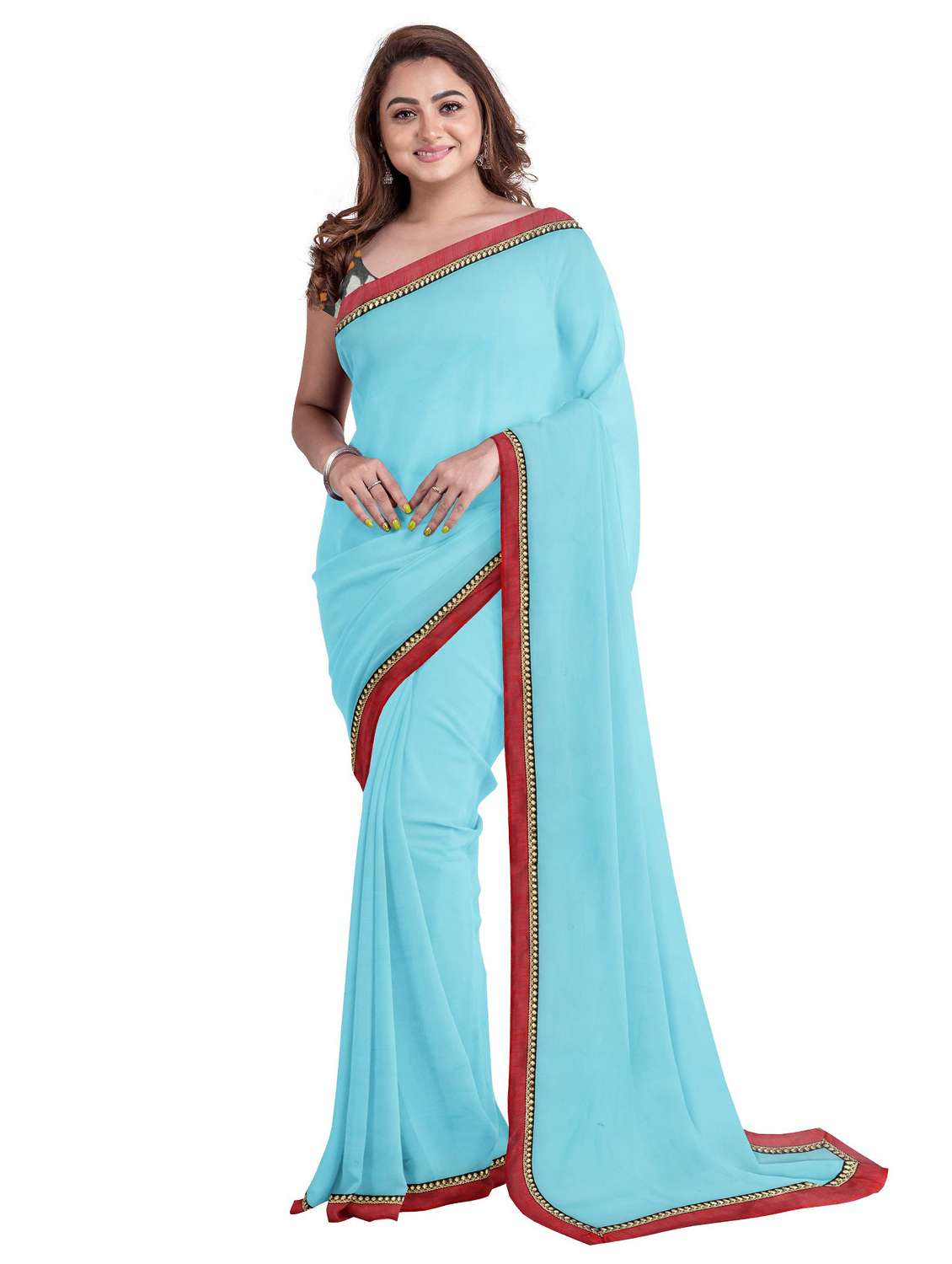 women's bordered royal blue colored saree with blouse - 19459963 -  Zoom Image - 0