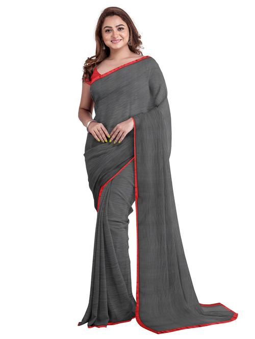women's self design grey melange colored saree - 19460052 - Standard Image - 0
