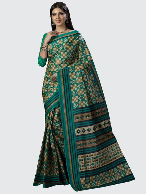 checkered design printed saree with blouse - 19461999 -  Standard Image - 0