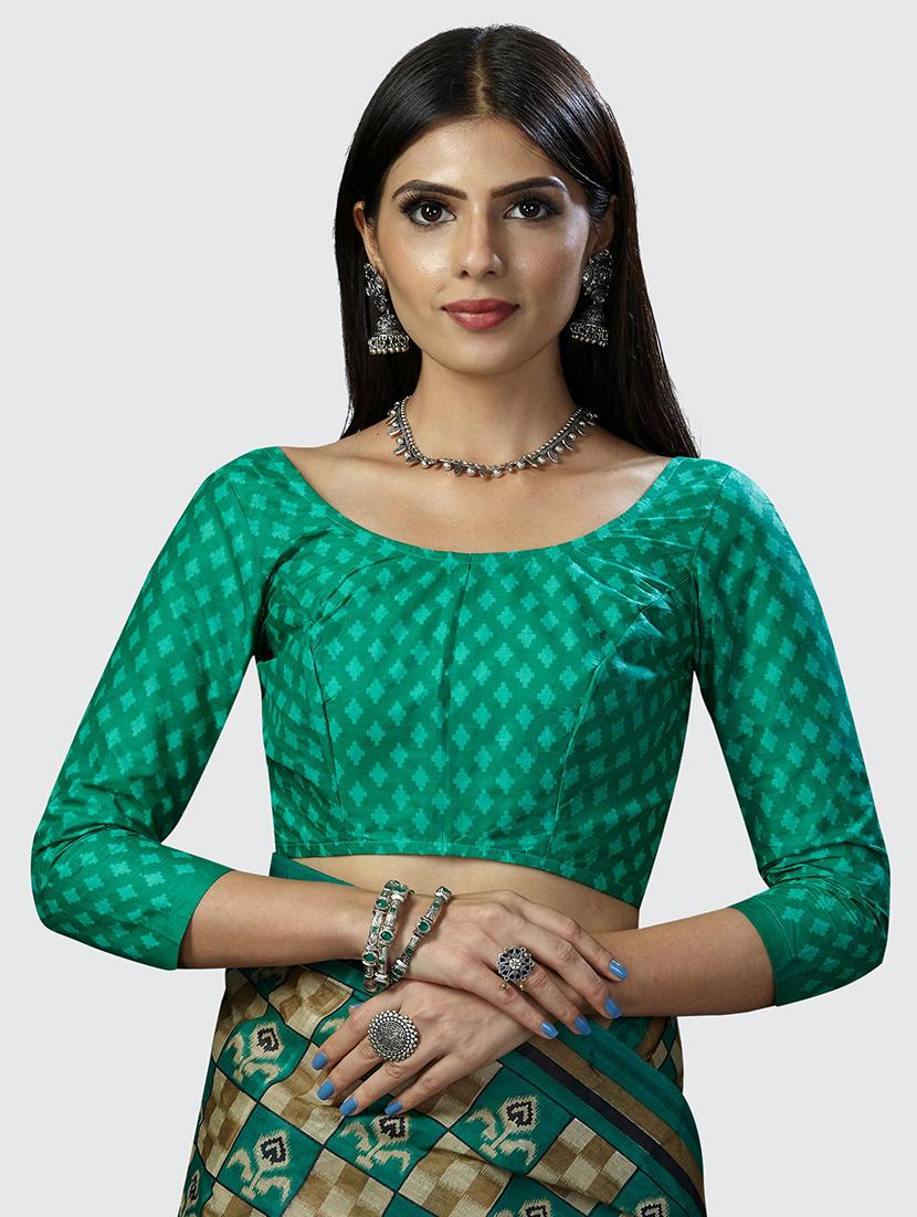 checkered design printed saree with blouse - 19461999 - Standard Image - 3