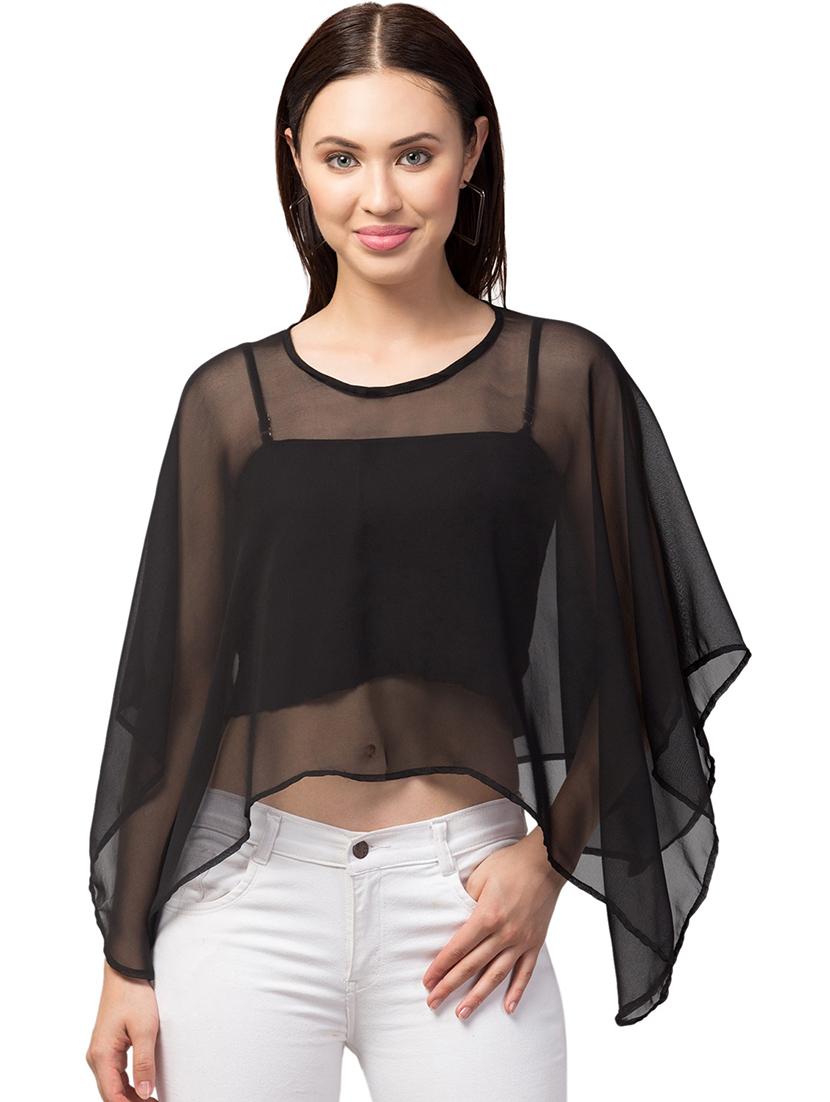 round neck solid short ponchos - 19466794 - Zoom Image - 0