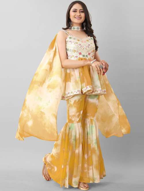 yellow self design suit set - 19471044 - Standard Image - 0