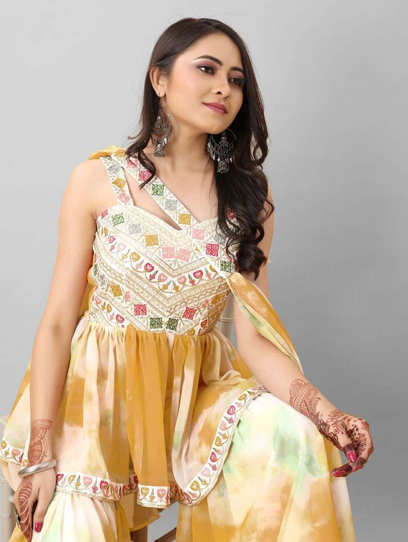 yellow self design suit set - 19471044 - Standard Image - 3