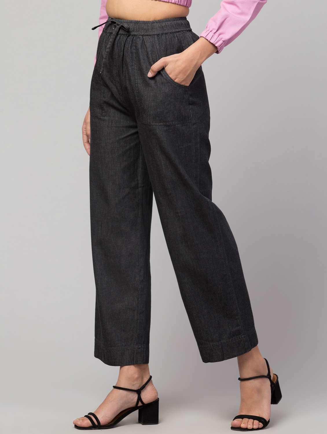 women solid high rise jeggings