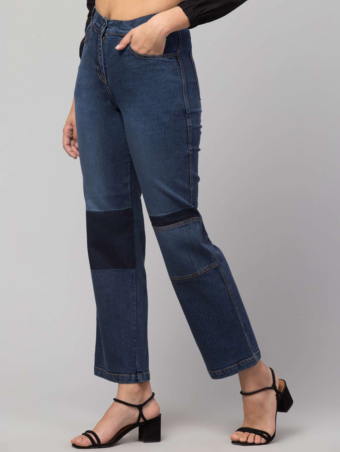 women high rise solid jeans