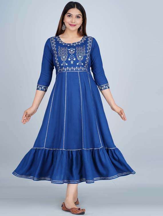 blue rayon flared kurta - 19471342 - Zoom Image - 0