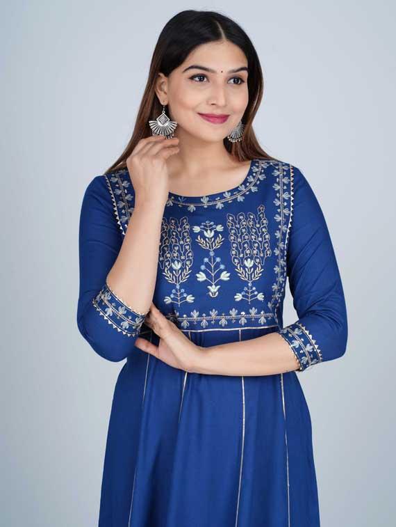 blue rayon flared kurta - 19471342 - Standard Image - 3