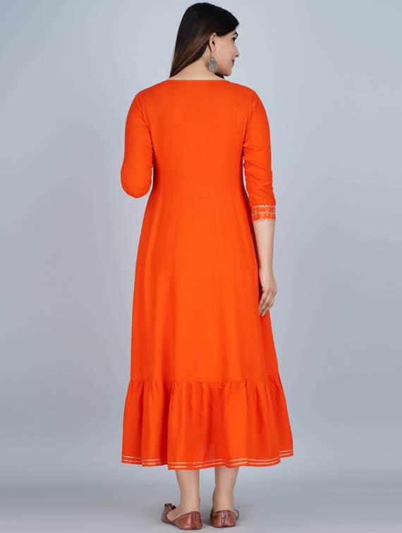 orange rayon flared kurta - 19471344 - Standard Image - 3