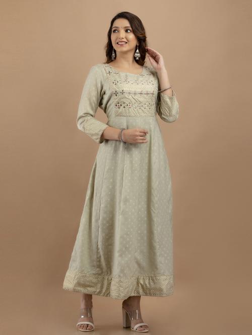 cream rayon flared kurta - 19471417 -  Standard Image - 0