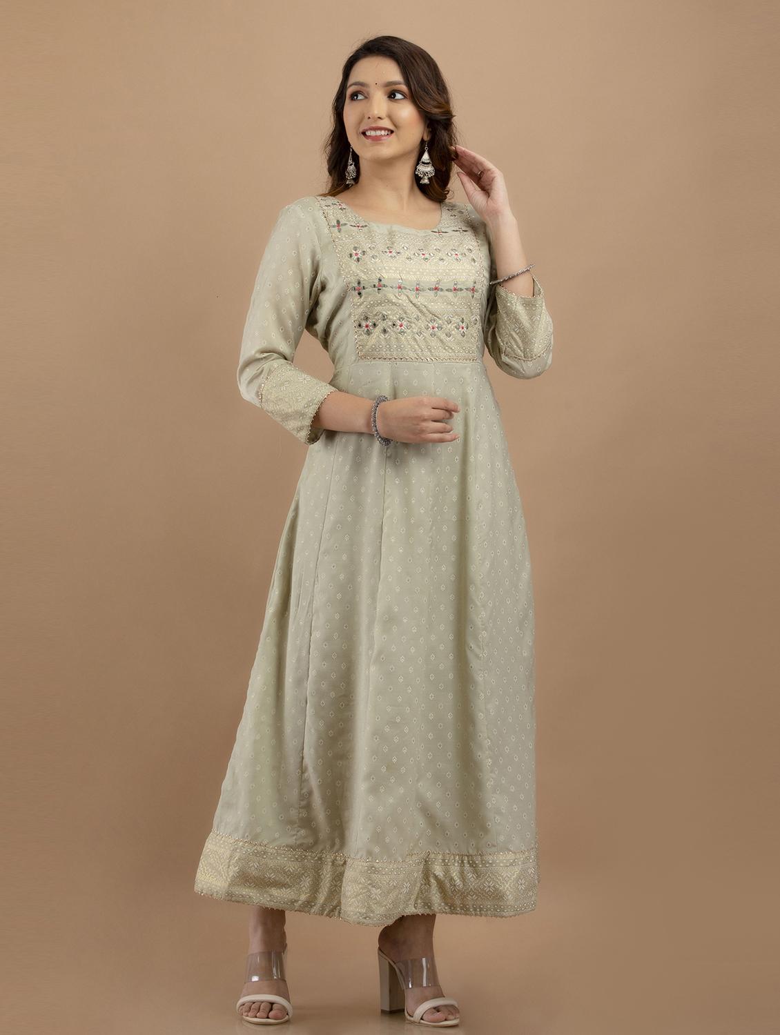 cream rayon flared kurta - 19471417 -  Zoom Image - 0