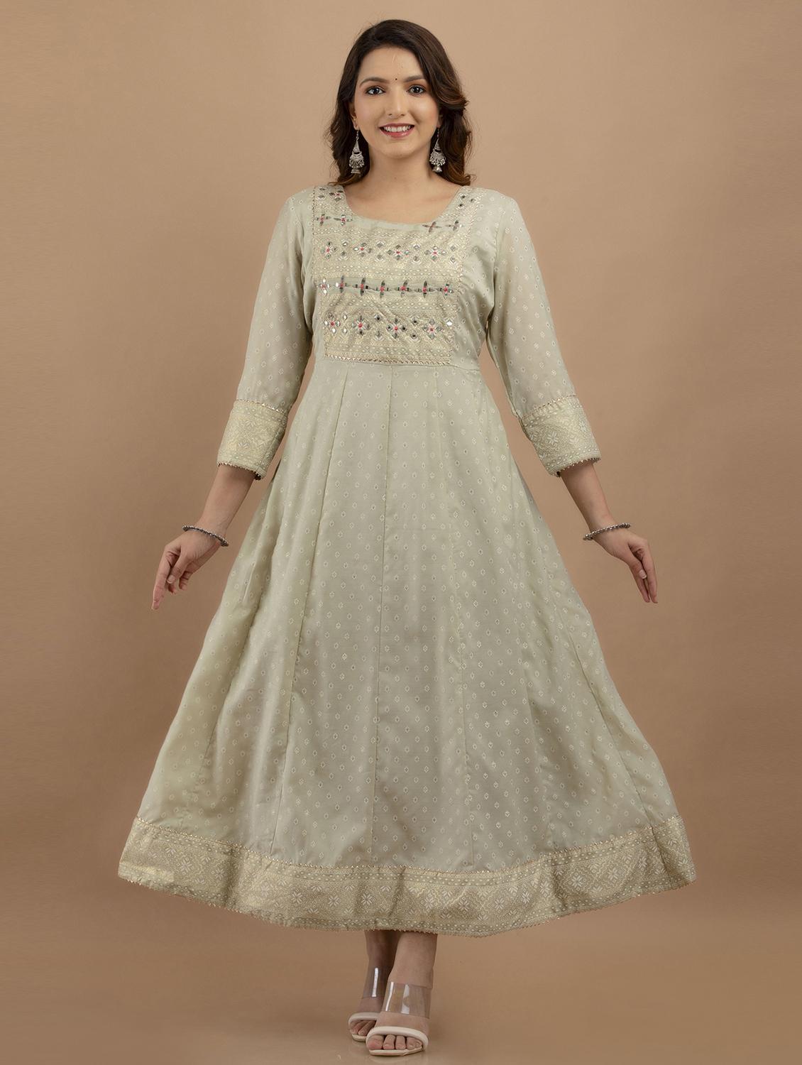 cream rayon flared kurta - 19471417 - Standard Image - 3