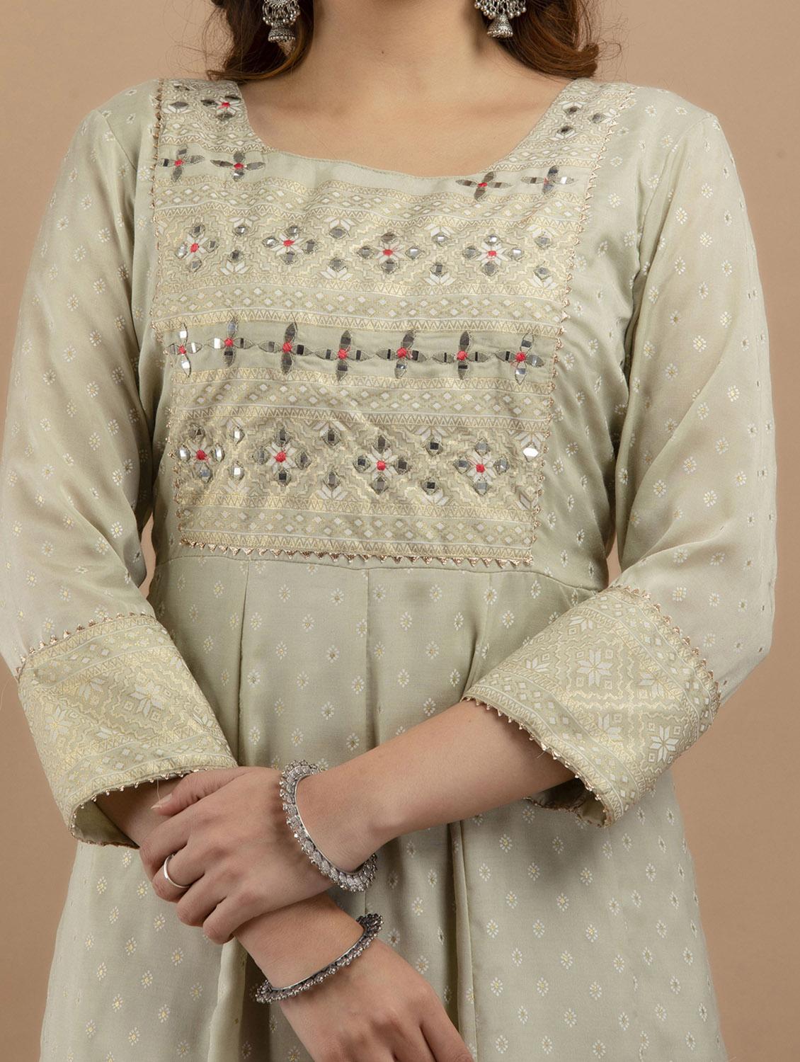 cream rayon flared kurta - 19471417 - Standard Image - 5