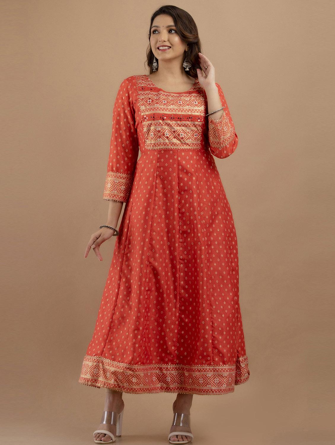 red rayon a-line kurta - 19471421 - Zoom Image - 0