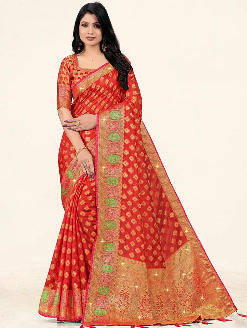 embellished woven saree with blouse - 19471834 - Zoom Image - 0