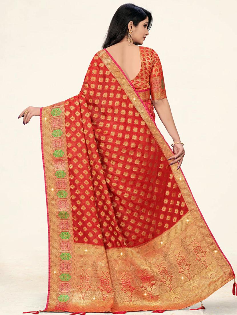 embellished woven saree with blouse - 19471834 - Standard Image - 3