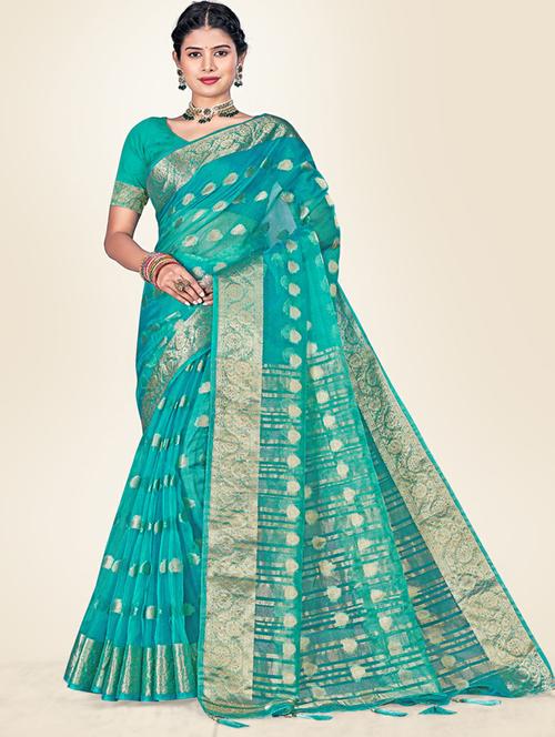 embellished woven saree with blouse - 19471842 - Standard Image - 0