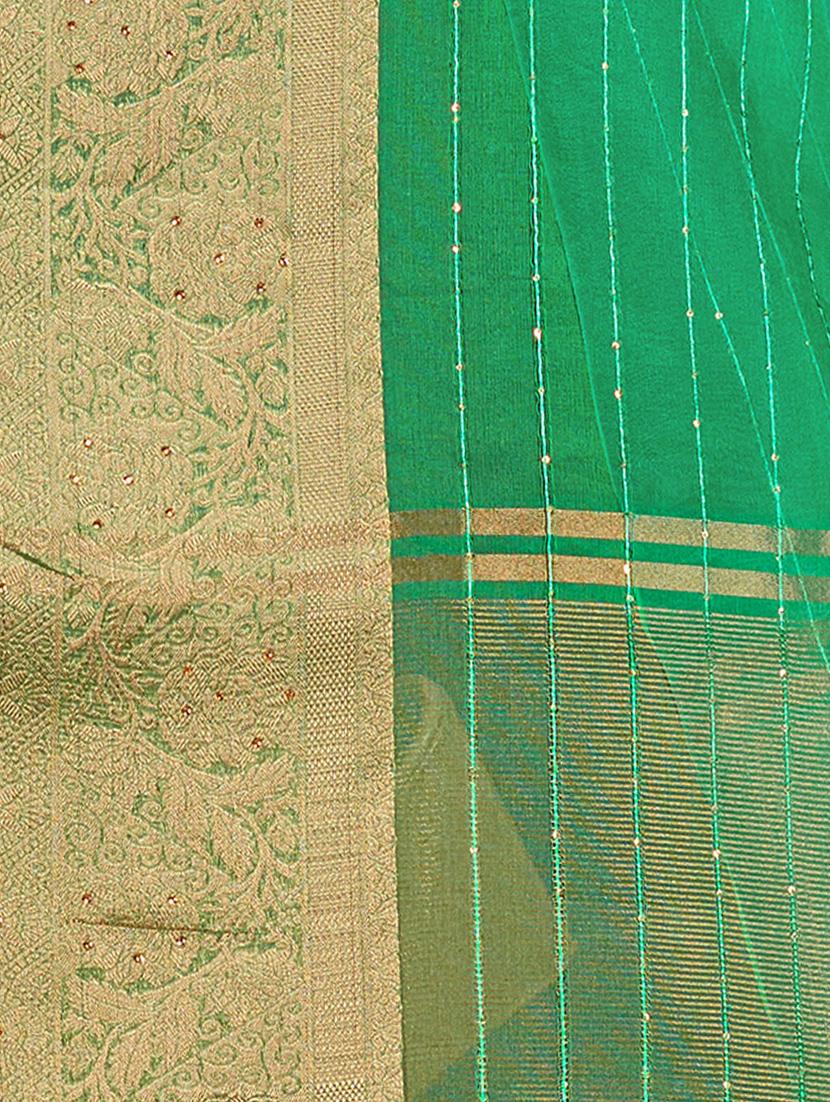 light green woven gold bordered saree with blouse - 19471861 - Standard Image - 5