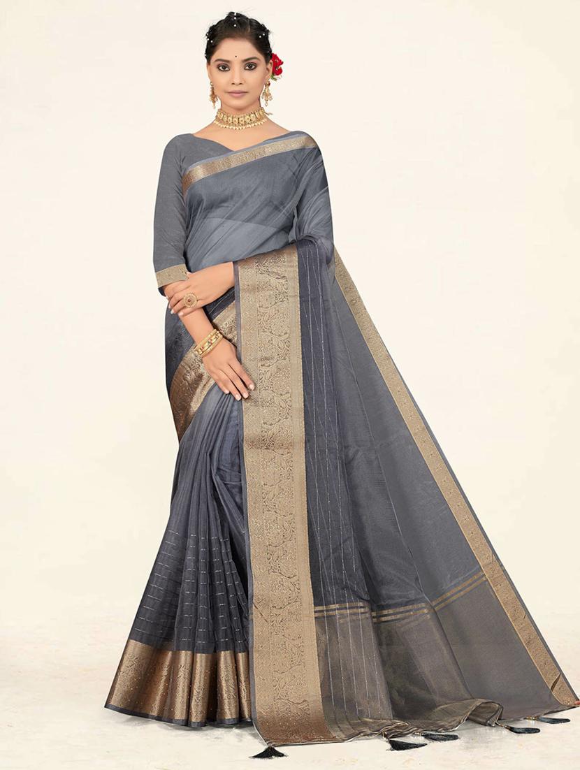 women's bordered grey colored saree - 19471865 - Zoom Image - 0