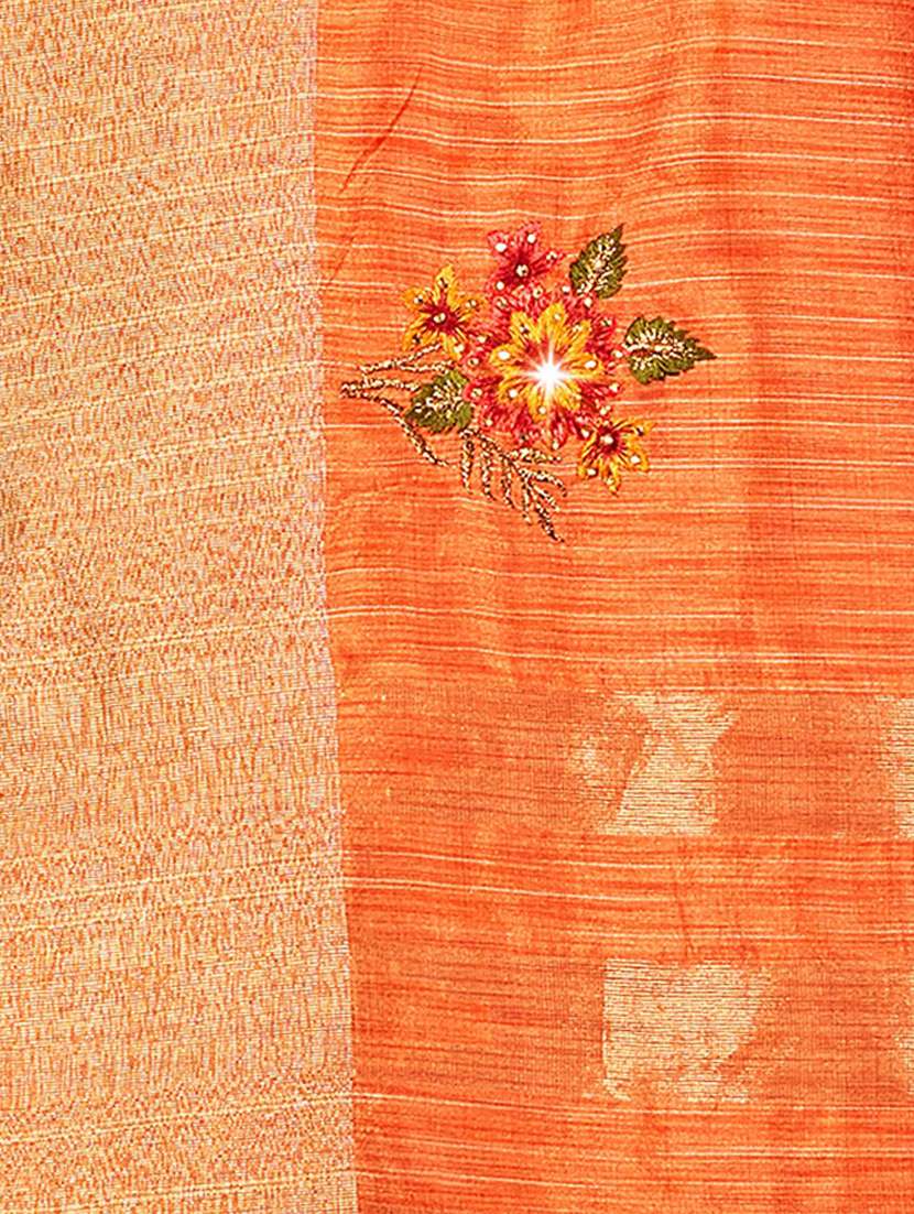 orange embroidered gold bordered saree with blouse - 19471870 - Standard Image - 5
